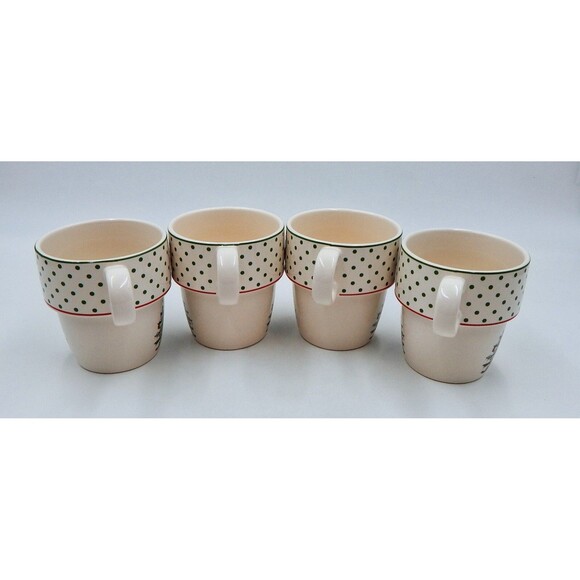 Spode Christmas Tree Collection Polka Dot Stackable Mugs Coffee Tea Set of 4 Box - Picture 4 of 10